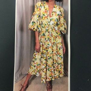Borgo De Nor Mia Printed Broderie Cotton Midi Dress Lemon Sz US 2 / UK 6